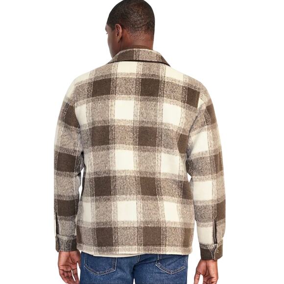 Old Navy Mens Brown Plaid Shacket Size XXL Full Button Front 4 Pocket Wool - Picture 15 of 16